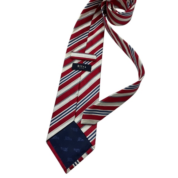 ALTEA Red/White Striped Silk LUXURY Tie ITALY - Picture 2 of 4